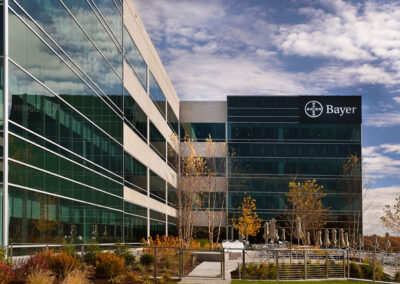 Photo of the Bayer Building's outdoor plaza